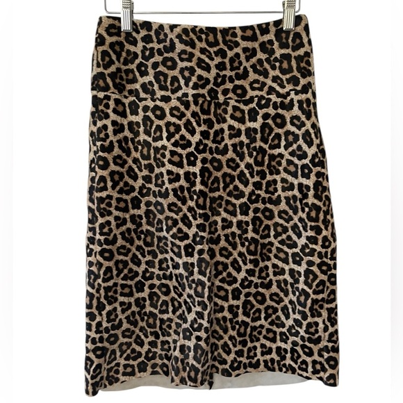 Theory Sahara Calf Hair Leopard Print Midi Skirt Size 0 Designer Luxe - Picture 1 of 7